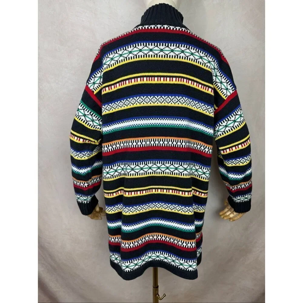 Vintage Striped Sweater 100% Cotton Size Medium 1980s - Picture 4 of 6